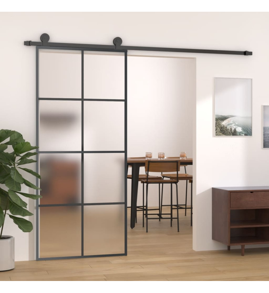 Porte coulissante Aluminium et verre ESG 90x205 cm Noir