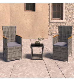 Salon de jardin 3 pcs avec coussins Résine tressée Gris