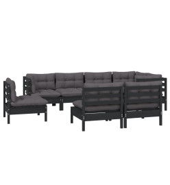 Salon de jardin 8 pcs avec coussins Noir Bois de pin massif