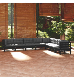 Salon de jardin 8 pcs avec coussins Noir Bois de pin solide