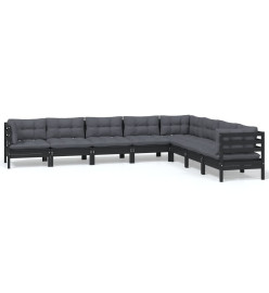 Salon de jardin 8 pcs avec coussins Noir Bois de pin solide