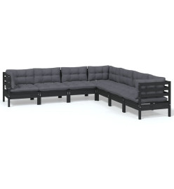 Salon de jardin 7 pcs avec coussins Noir Bois de pin solide