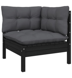 Salon de jardin 7 pcs avec coussins Noir Bois de pin solide