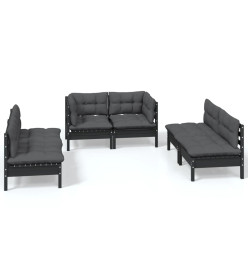 Salon de jardin 6 pcs avec coussins Bois de pin massif