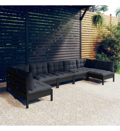 Salon de jardin 7 pcs avec coussins Noir Bois de pin solide