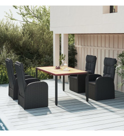Mobilier à dîner de jardin et coussins 5pcs Noir Résine tressée