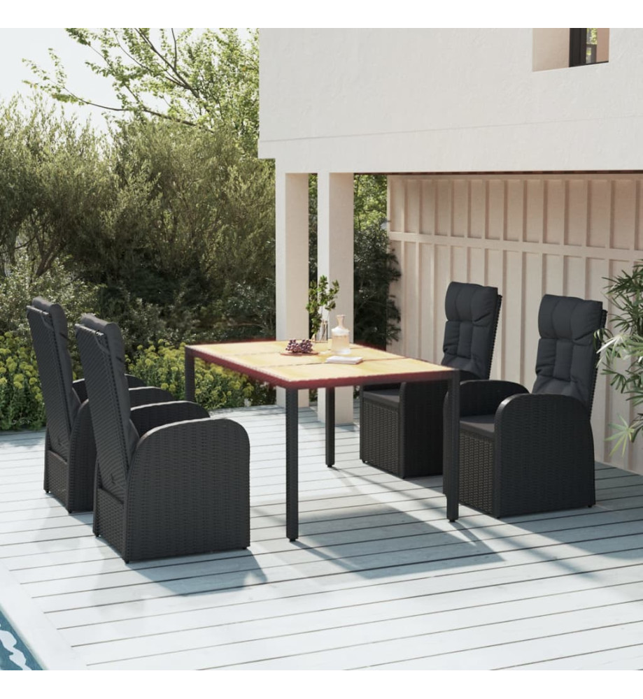 Mobilier à dîner de jardin et coussins 5pcs Noir Résine tressée Mobilier à dîner de jardin et coussins 5pcs Noir Résine tressée