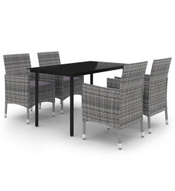 Mobilier à dîner de jardin coussins 5 pcs Résine tressée Verre