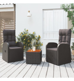 Ensemble de salon de jardin 3 pcs noir poly rotin et acacia