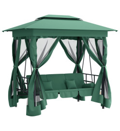 Tonnelle de jardin banc pivotant convertible vert tissu acier