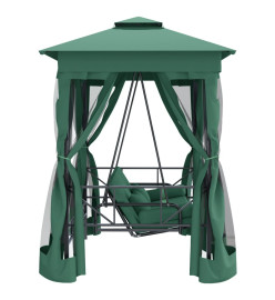 Tonnelle de jardin banc pivotant convertible vert tissu acier