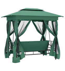 Tonnelle de jardin banc pivotant convertible vert tissu acier