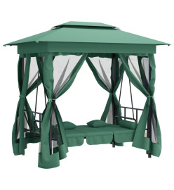 Tonnelle de jardin banc pivotant convertible vert tissu acier