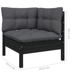 Salon de jardin 12 pcs avec coussins Noir Bois de pin massif