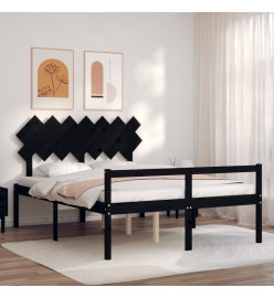 Cadre de lit avec tête de lit noir 140x200 cm bois massif