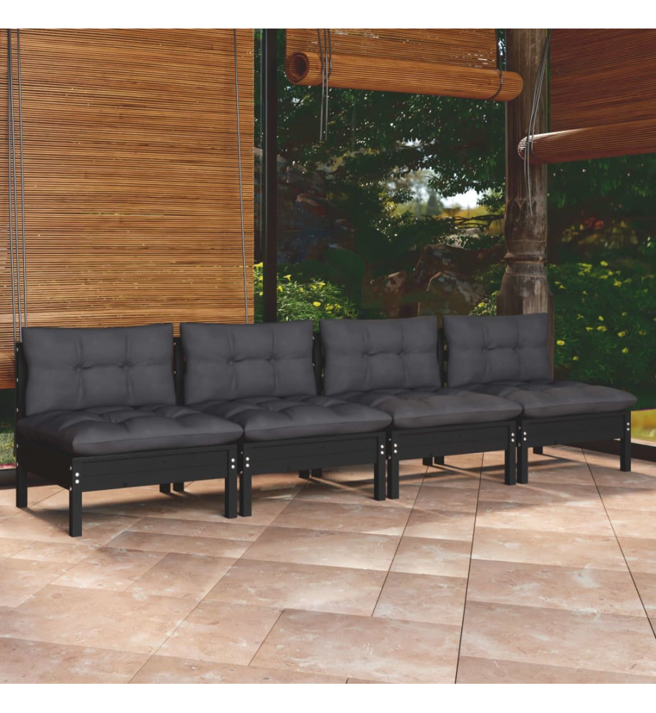 Canapé 4 places de jardin avec coussins anthracite Bois de pin Canapé 4 places de jardin avec coussins anthracite Bois de pin
