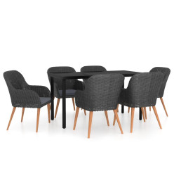 Mobilier de salle à manger de jardin avec coussins 7 pcs Noir