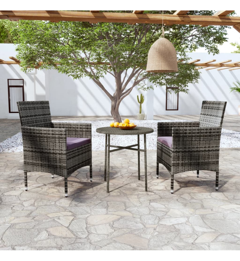 Ensemble de salle à manger de jardin 3 pcs Résine tressée Gris Ensemble de salle à manger de jardin 3 pcs Résine tressée Gris