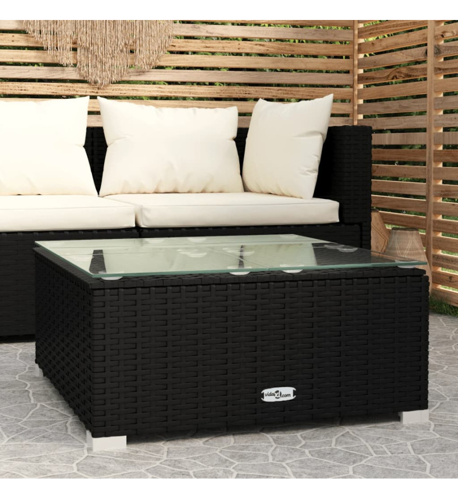 Table de basse de jardin Noir 60x60x30 cm Résine tressée verre Table de basse de jardin Noir 60x60x30 cm Résine tressée verre
