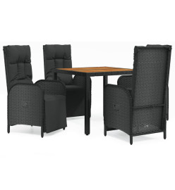 Mobilier à dîner de jardin et coussins 5pcs Noir Résine tressée