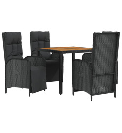 Mobilier à dîner de jardin et coussins 5pcs Noir Résine tressée