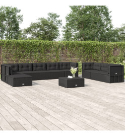 Salon de jardin 10 pcs avec coussins noir résine tressée