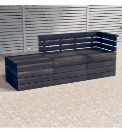 Salon palette de jardin 3 pcs Bois de pin massif Gris foncé