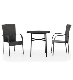 Mobilier à dîner de jardin 3 pcs Résine tressée Noir