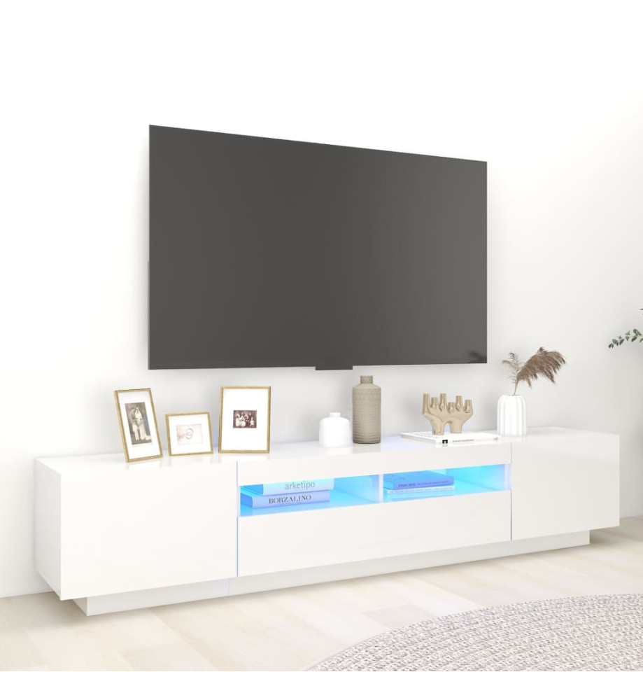 Meuble TV avec lumières LED Blanc brillant 200x35x40 cm