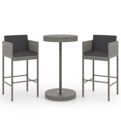 Ensemble de bar de jardin 3 pcs et coussins Résine tressée Gris