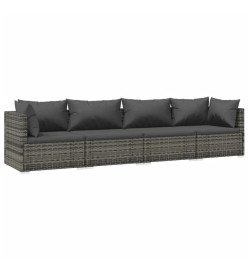 Salon de jardin 4 pcs avec coussins résine tressée gris