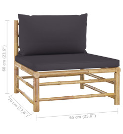Salon de jardin 2 pcs avec coussins gris foncé Bambou