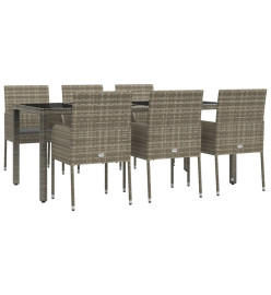 Mobilier à dîner de jardin et coussins 7 pcs gris rotin