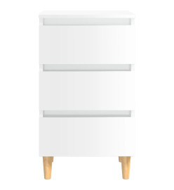 Tables de chevet pieds en bois 2 pcs Blanc brillant 40x35x69 cm