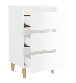 Tables de chevet pieds en bois 2 pcs Blanc brillant 40x35x69 cm