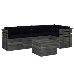 Salon palette de jardin 6 pcs avec coussins Bois de pin massif