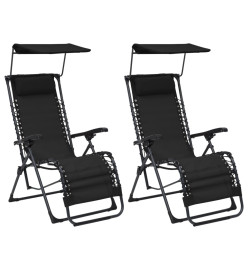 Chaises pliables de terrasse 2 pcs Textilène Noir