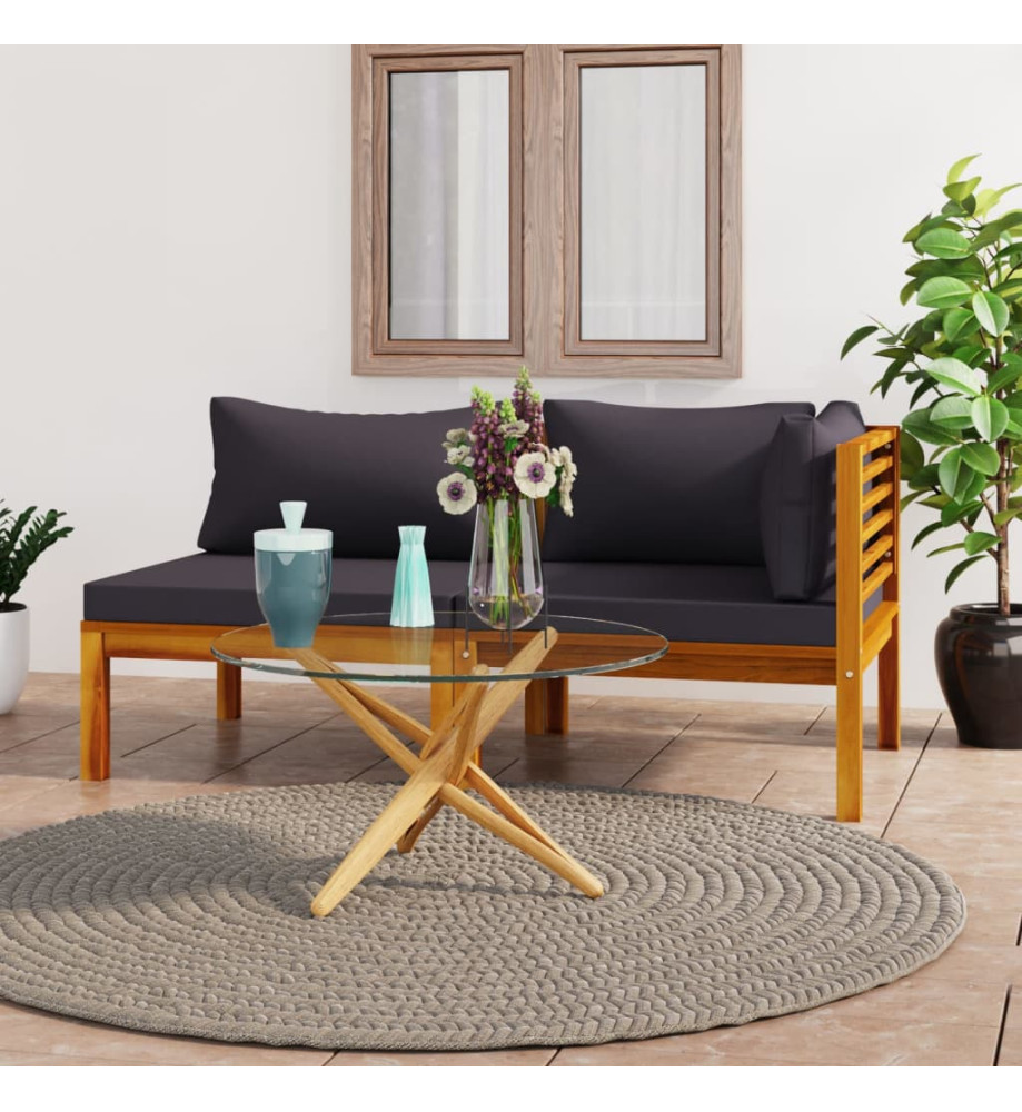 Ensemble de canapés 2pcs avec coussins gris foncé Acacia solide Ensemble de canapés 2pcs avec coussins gris foncé Acacia solide