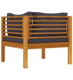 Ensemble de canapés 2pcs avec coussins gris foncé Acacia solide