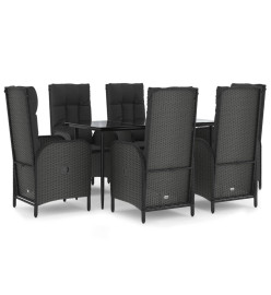 Ensemble à dîner de jardin et coussins 7pcs Noir Résine tressée