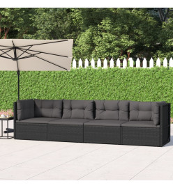 Salon de jardin 4 pcs avec coussins Noir Résine tressée