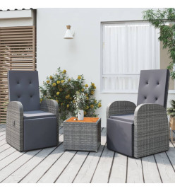 Ensemble de salon de jardin 3 pcs gris poly rotin et acacia