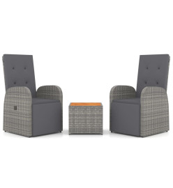Ensemble de salon de jardin 3 pcs gris poly rotin et acacia