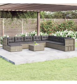 Salon de jardin 9 pcs avec coussins Gris Résine tressée