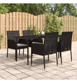 Mobilier à dîner de jardin et coussins 5pcs Noir Résine tressée