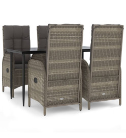 Mobilier à dîner de jardin et coussins 5 pcs noir et gris