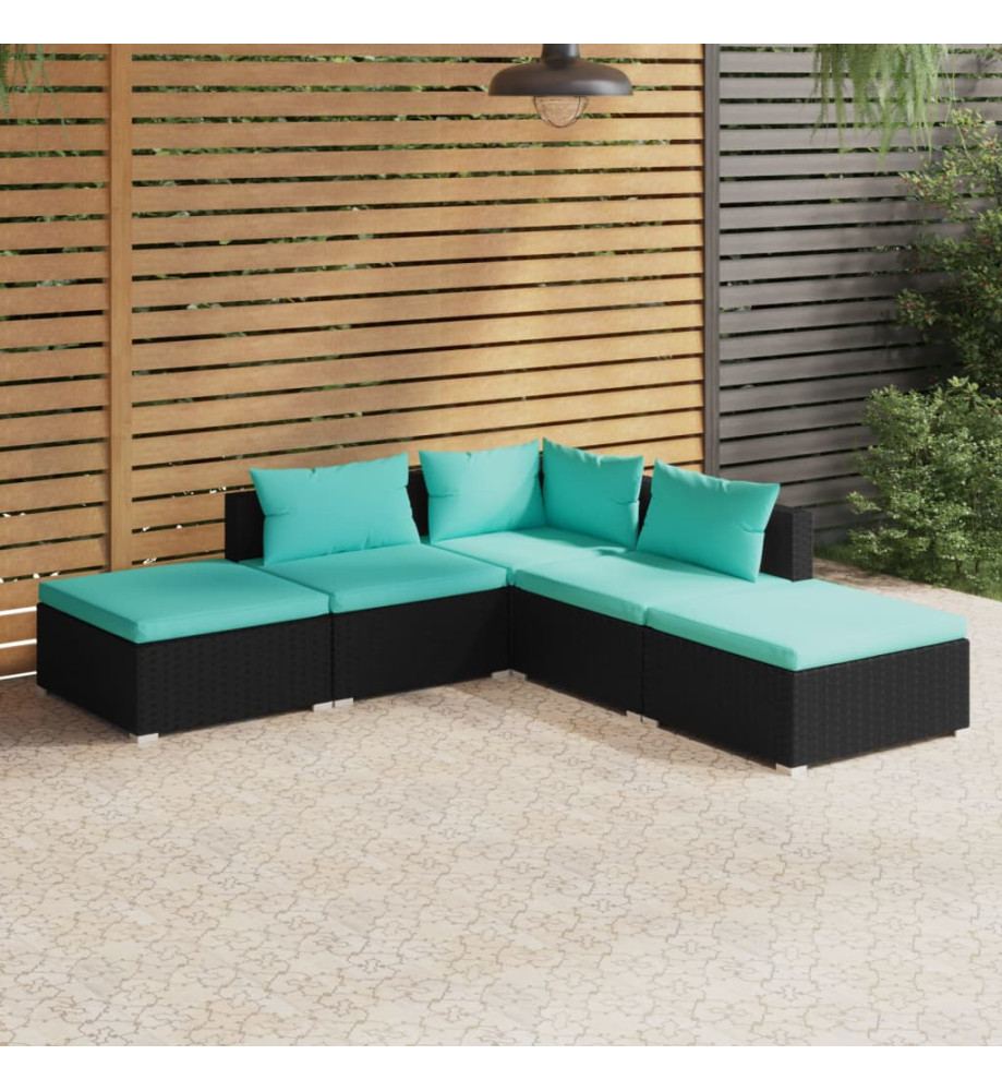 Salon de jardin 5 pcs avec coussins Résine tressée Noir Salon de jardin 5 pcs avec coussins Résine tressée Noir