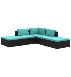 Salon de jardin 5 pcs avec coussins Résine tressée Noir