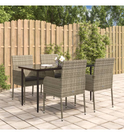 Mobilier à dîner de jardin et coussins 5 pcs noir et gris