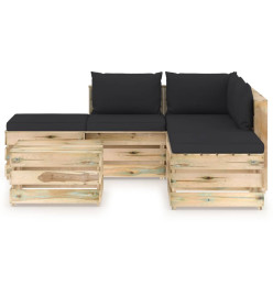 Salon de jardin 6 pcs avec coussins Bois imprégné de vert
